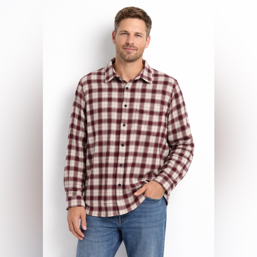 Outerknown Blanket Shirt Men L Burgundy Plaid Organic Cotton Flannel